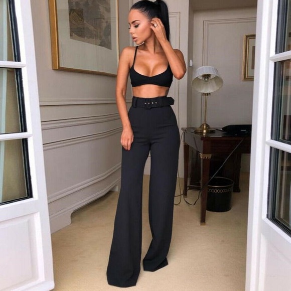 Zara high waisted belted long pants - Picture 1 of 10